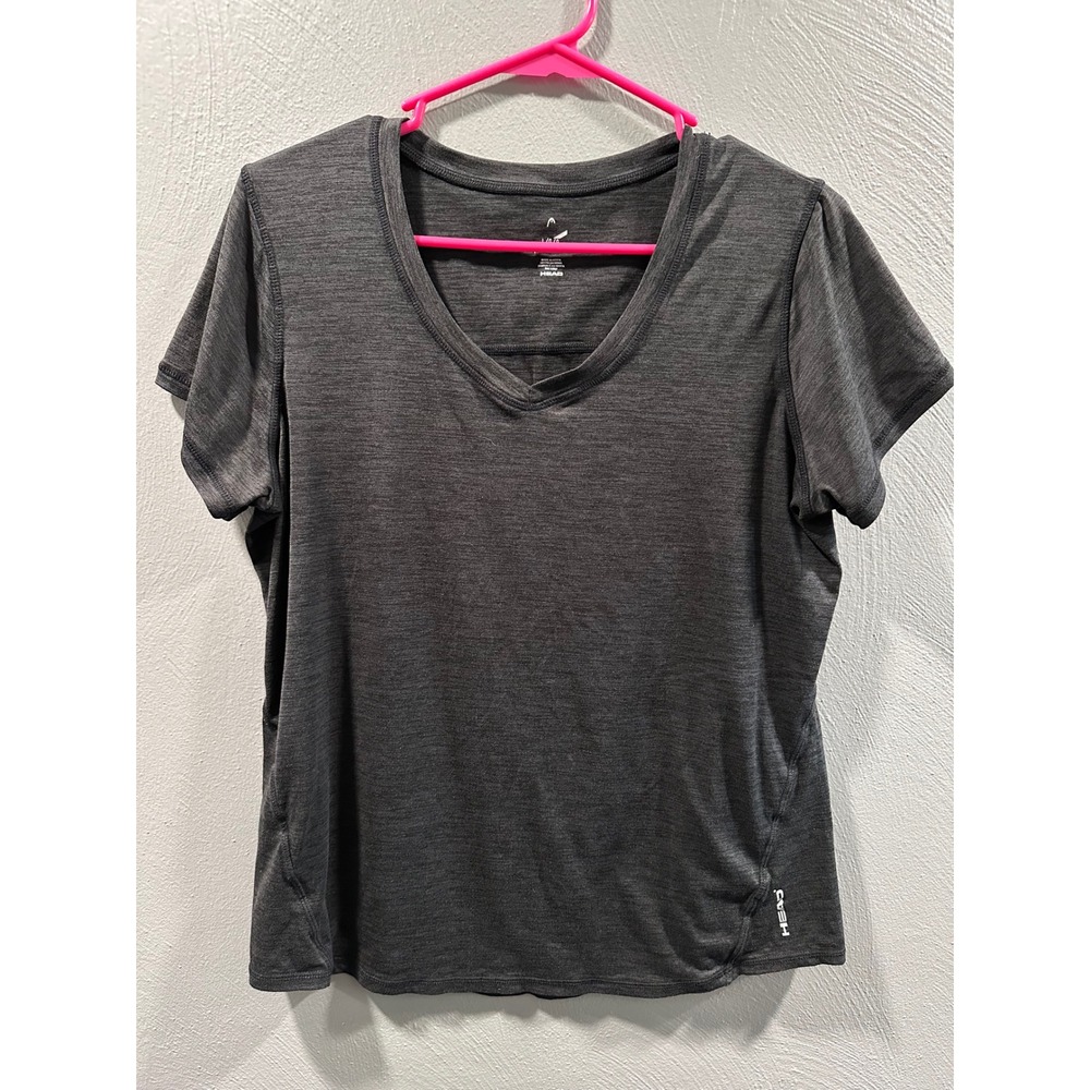 Head Womens V-Neck Activewear Top Charcoal Gray Heather Short Sleeve Shirt L
